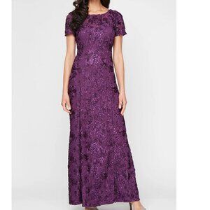 Rosette A-Line Gown with Sequin Detail & Short Illusion Sleeves, size 12